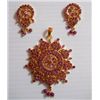 Image 1 : 121.80 CTW GOLD PLATED RUBY PENDANT AND EARRING SET STE