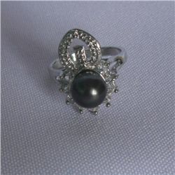 ELEGANT BLACK PEARL CZ RING; AUTHENTIC PHILIPPINE PEARL