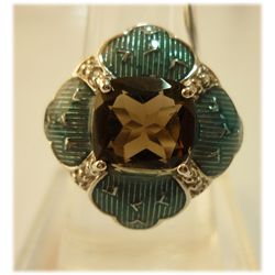 35.00 ctw Black topaz & handwork Ring .925 Sterling Sil
