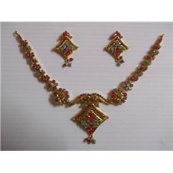 165.70 CTW GOLD PLATED EMERALD AND RUBY NECKLACE AND EA