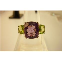26.80 CTW Amethyst AND PERIDOT Ring .925 Sterling Silve