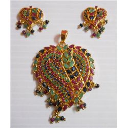120.15 CTW GOLD PLATED EMERALD/SAPPIRE/RUBY PENDANT AND