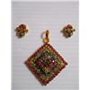 Image 1 : 58.10 CTW GOLD PLATED EMERALD/SAPPIRE/RUBY PENDANT AND