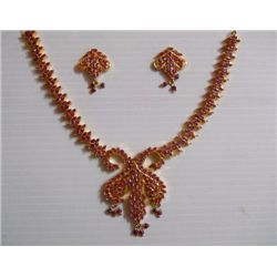 193.80 CTW GOLD PLATED RUBY NECKLACE AND EARRING SET ST