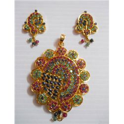 149.10 CTW GOLD PLATED EMERALD/SAPPHIRE/RUBY PENDANT AN