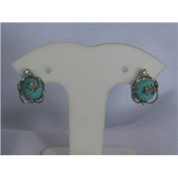 BLUE TURQUOISE FLORAL EARRINGS; STONE-TURQUISE; METAL-S