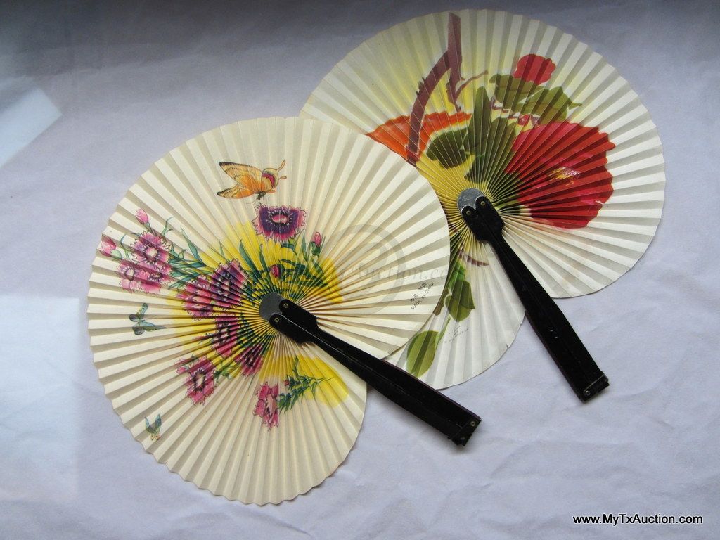 Oriental Paper Fans w/Metal Handles