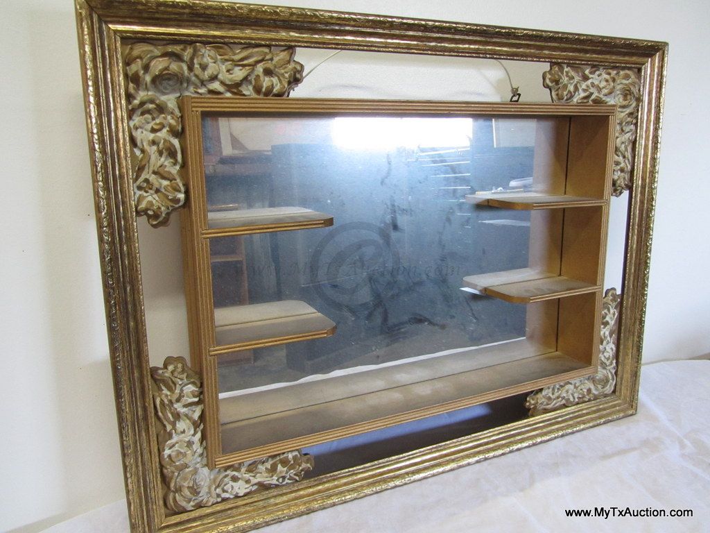 Vintage Gold Wood Mirror & Display Shadow Box