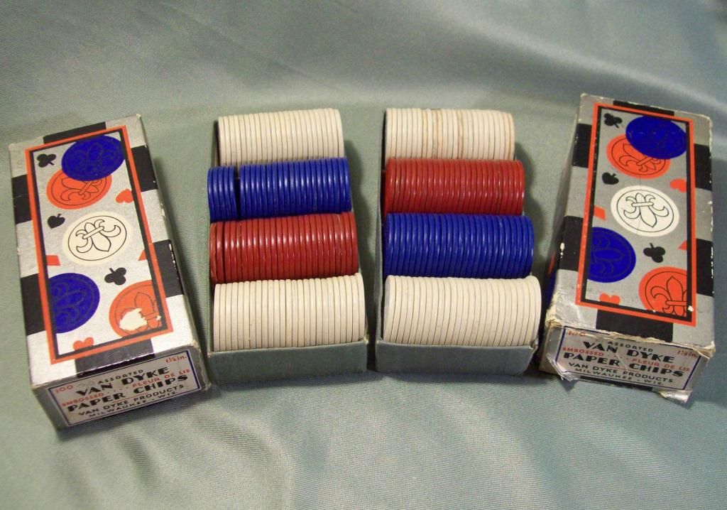 2 Boxes Vintage Van Dyke Paper Poker Chips 2 Boxes Vintage Van Dyke Paper Poker Chips