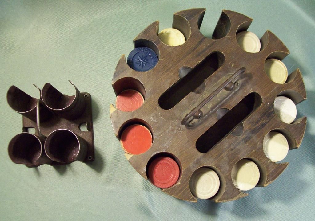 Poker Chip Carousel Caddy w/Vintage Chips & Rack