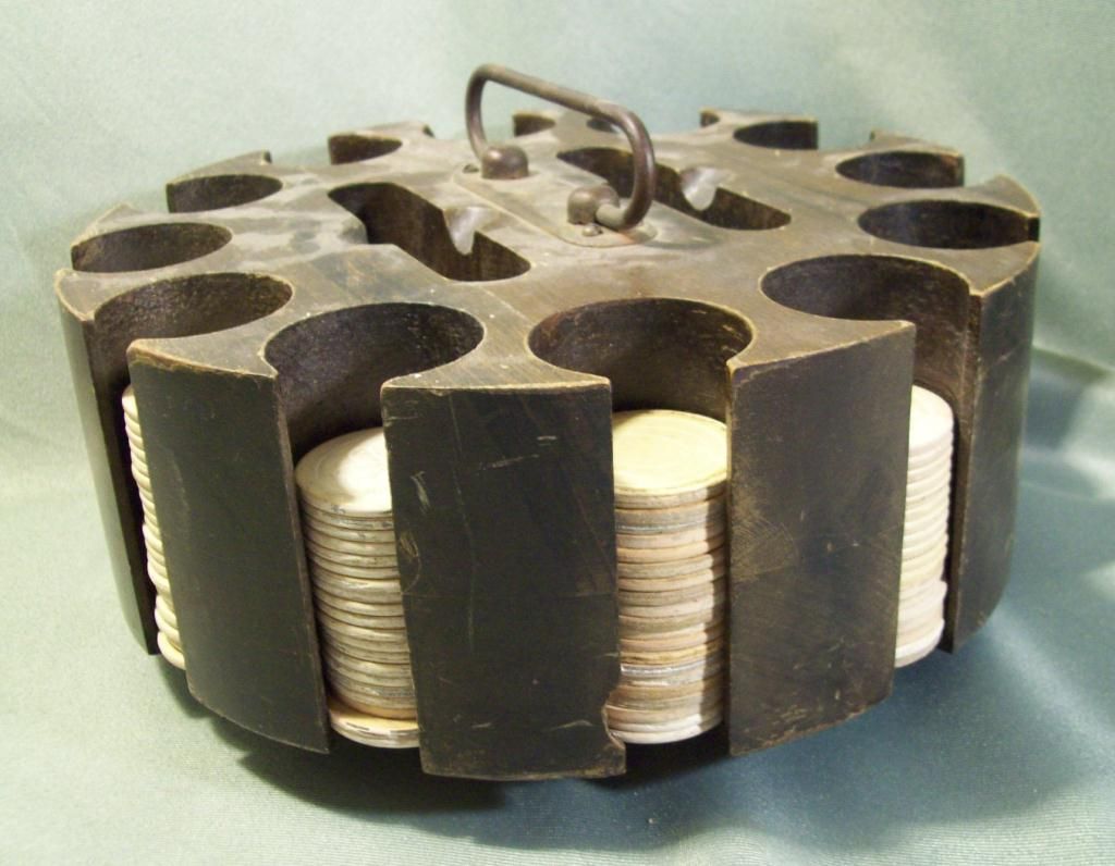 Poker Chip Carousel Caddy w/Vintage Chips & Rack