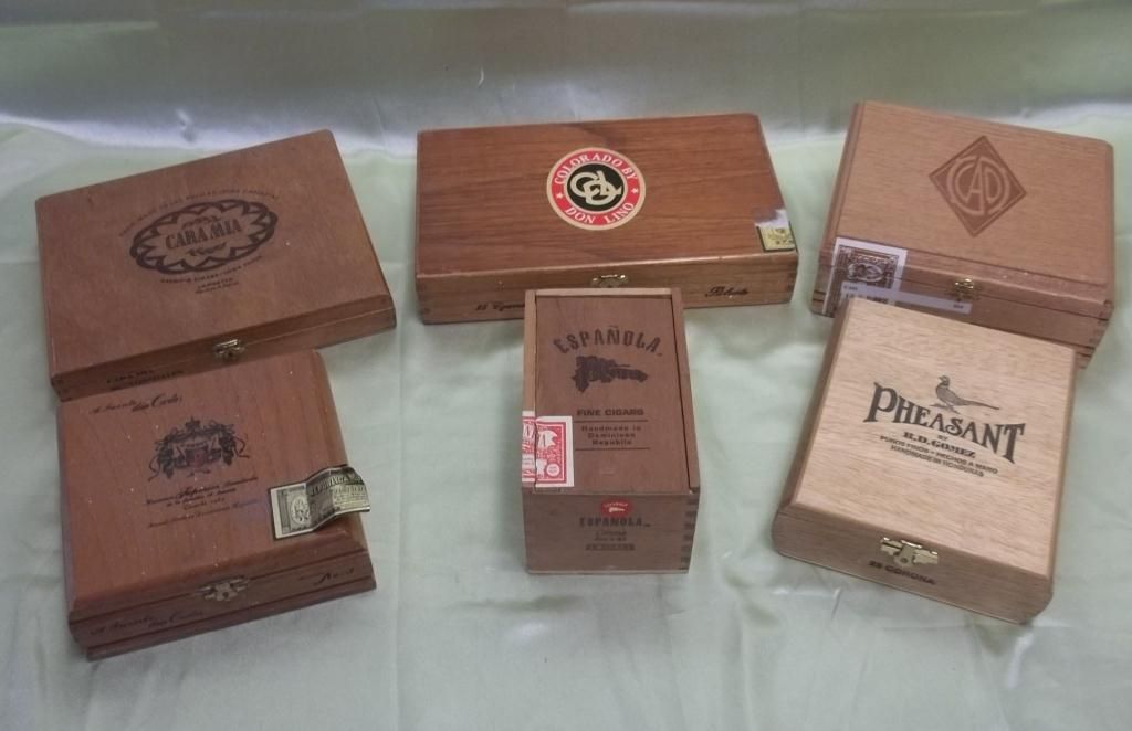 6 Assorted Wood Cigar Boxes 5 Hinged Lids