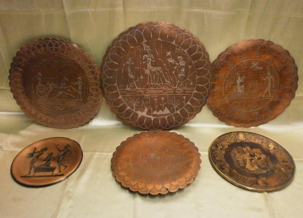 6 Egyptian Copper and Brass Decorative Plates