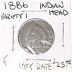 1886 INDIAN HEAD PENNY RED BOOK VALUE IS $25.00 *RARE KEY DATE FINE GRADE*!!