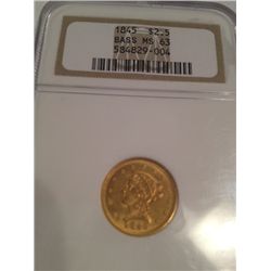 1845 NGC MS-63 $2.5 GOLD LIBERTY EXTREMELY RARE IN THIS GRADE