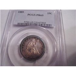1889 PCGS PR-65 SEATED QUARTER, ONLY 12000 COINS MINTED
