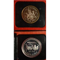 ( 2 ) TWO CANADIAN COMMEM SILVER DOLLARS,1971 BRITISH COLUMBIA AND 1974 WINNIPEG