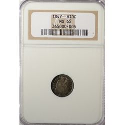 1847 HALF DIME NGC MS 65 GEM SUPERB COLORS BEAUTIFUL!