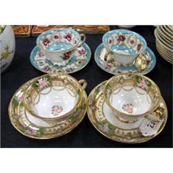 Two pairs of Noritake hand painted cups and saucers decorated with 22kt Gold edging.