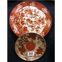 A 19thC Kutani ware plate and a smaller dish.