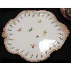 A large Royal Crown Derby shaped edge tray, decorated with flowers.