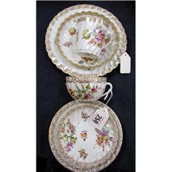 Two hand painted, 19thC Dresden trios.