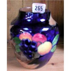 A hand painted 1930`s vase by Hollinshead & Kirkham ltd, Staffordshire, decorated with fruit.