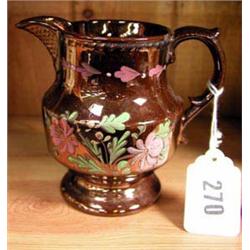 A 19thC Copper lustre ware jug, (Chipped).