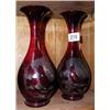Image 1 : A pair of early red glass vases with bird decoration.