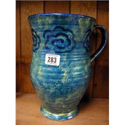 A large 1930`s, Blue and Green sponge ware jug.