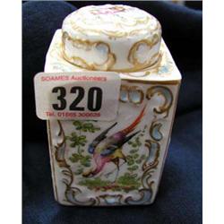 An early Samson porcelain caddy with lid, hand painted with birds etc.