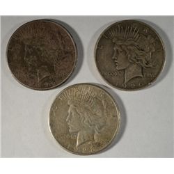 1922, 1923, AND 1926 PEACE SILVER DOLLARS IN CIRCULATED CONDITION