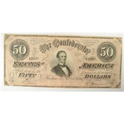 1864  $50 Confederate States of America VF    est $80-$85