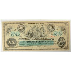 1872  $20  State of South Carolina Rev Bond Scrip CU     est $100-$125