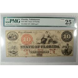 1864 $10   bearer note from the State of Florida PMG25  est $275-$300