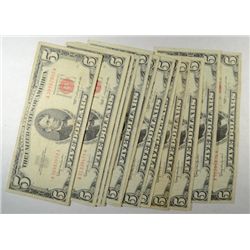 ( 15 ) FIFTEEN $5.00 U.S. RED SEAL NOTES , BETTER THAN AVERAGE CIRCULATED COND.
