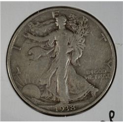 1938-D WALKING LIBERTY HALF DOLLAR BORDERLINE XF