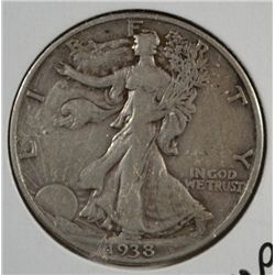 1938-D WALKING LIBERTY HALF DOLLAR ABOUT XF