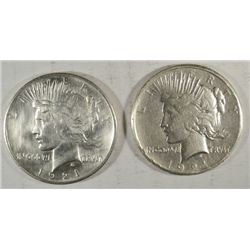 2  1921  Peace  $   one harsh clnd AU 1 VG rim dings  est  $150-$160