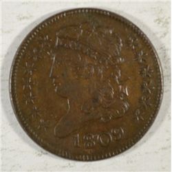 1809  half cent   XF PQ coin  UNATTRIBUTED  est $100-$110