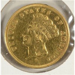 1874 $3.00 GOLD AU, HAS MARK OBV, CLEANED, BUT STILL DECENT COIN!