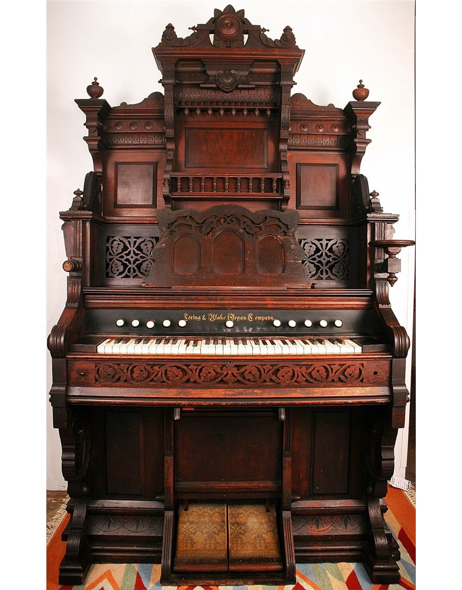 Antique Victorian Loring & Blake Palace Pump Pedal Organ