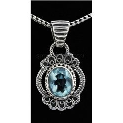 3.50CT Oval Blue Topaz Antique Design .925 Pendant 3.63