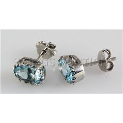 Simple 9.41CTW Stud Blue Zircon Silver Earring