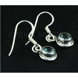 1.12CT Round Blue Topaz Bezel Design 0.925 Earring 1.94