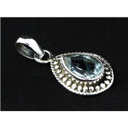 3.50CT Pear Blue Topaz Antique Design .925 Pendant 2.25