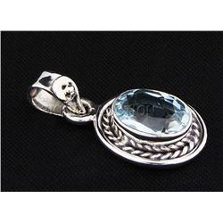 2.50CT Oval Blue Topaz Antique Design .925 Pendant 2.00