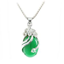 Natural Jade Set Sterling Silver Cubic Zircon Diamonds
