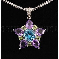Star Shape 1.91g Silver Multi Precious Stones Pendant 6
