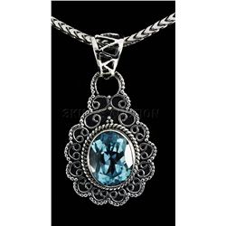 4.50CT Oval Blue Topaz Antique Design .925 Pendant 3.60